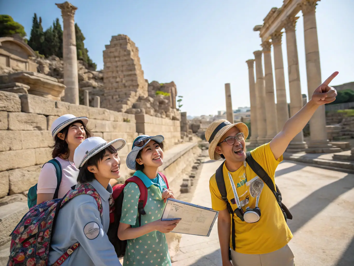 A vibrant image of children participating in a guided tour of a historical site, highlighting the interactive and educational aspects of our cultural programs.