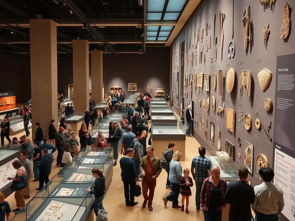 A photograph of a public exhibition showcasing historical pedagogical materials and scientific instruments from the ESPE collection, highlighting the organization's efforts to promote public awareness.