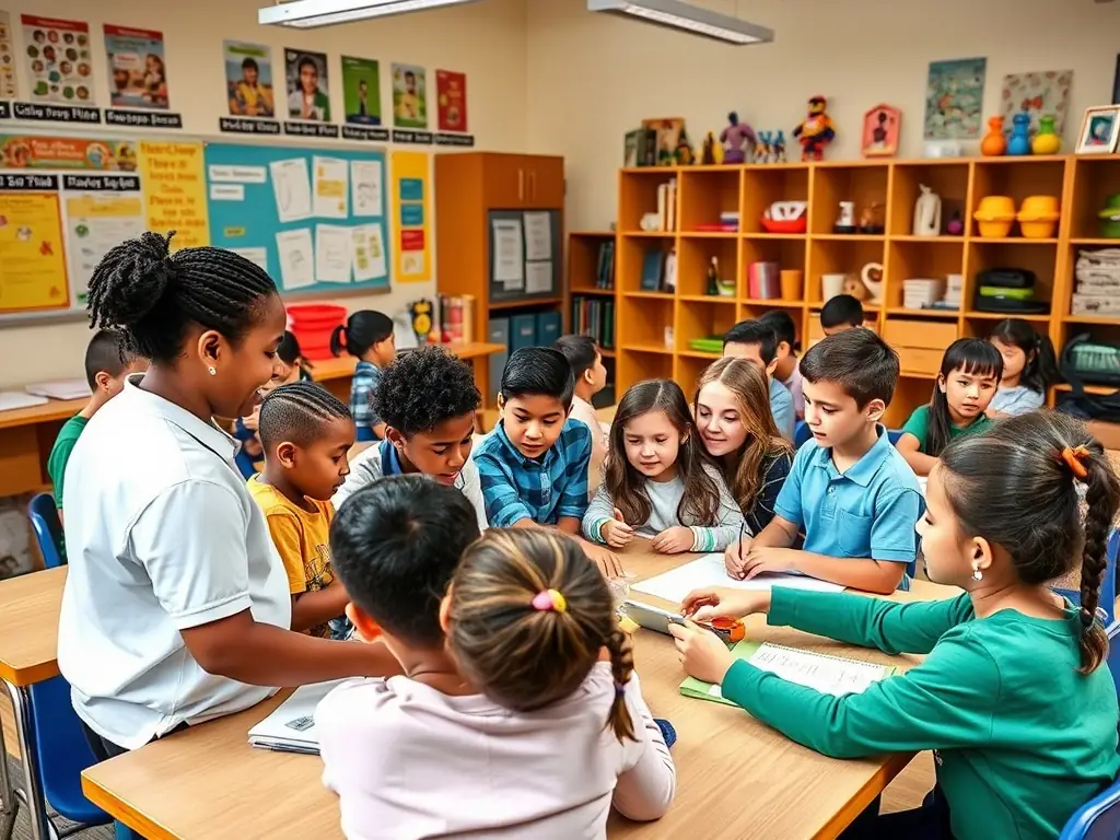 A photograph showing children participating in an educational workshop at the ESPE site, learning about the history of education and cultural artifacts.