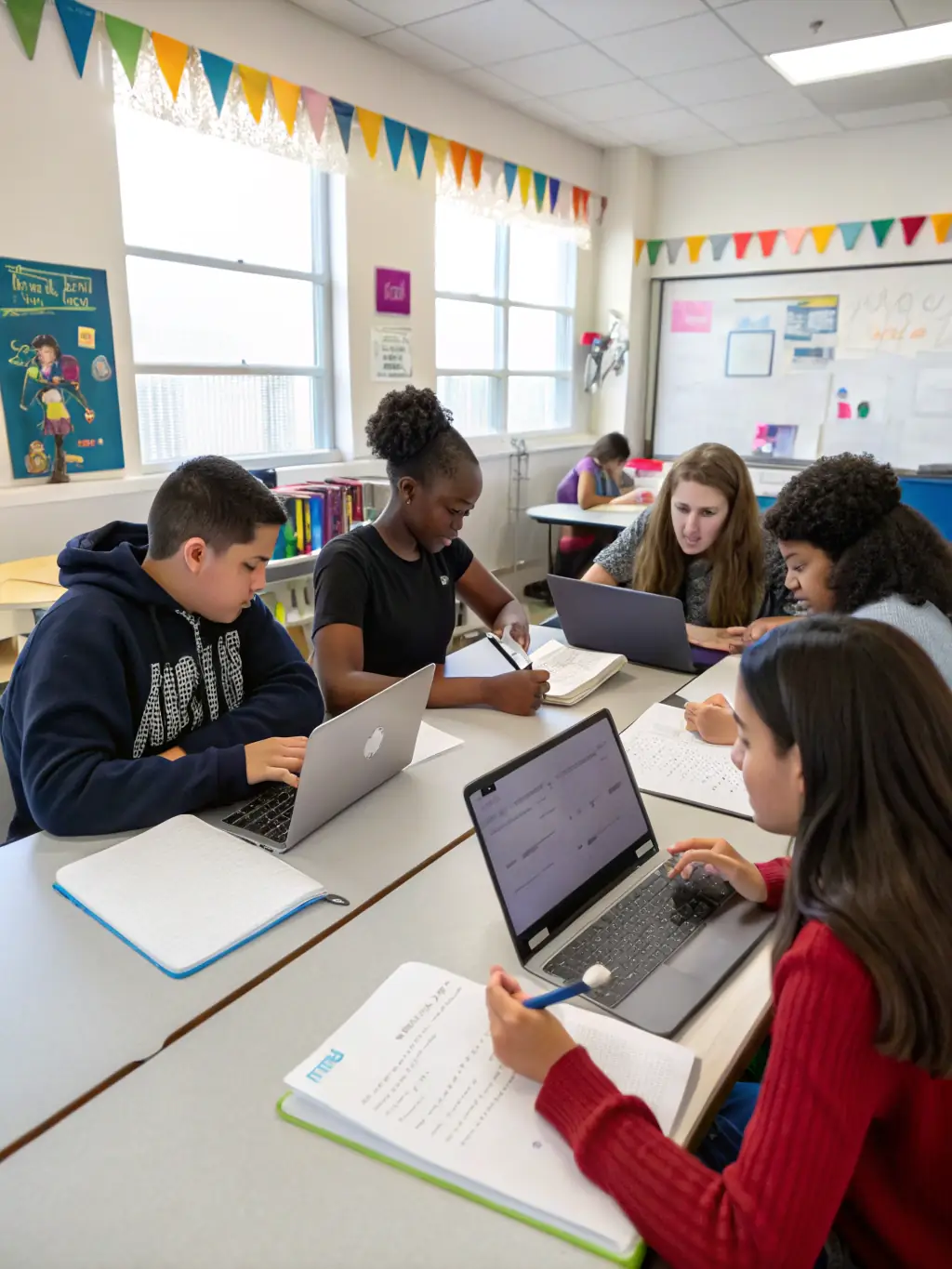 A group of students participating in an educational workshop at the ESPE site, learning about the history and significance of pedagogical materials.